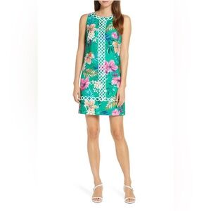 Eliza J Green Floral Shift Mini Dress Women’s 2 Sleeveless Lace